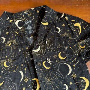 SUPER MASSIVE Celestial Sun + Moon Cropped Button-Up Shirt 🌞🌑🌙 Size Small